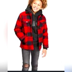 GAP Kids Buffalo Plaid Coat M print Sherpa shirt jacket shacket Christmas